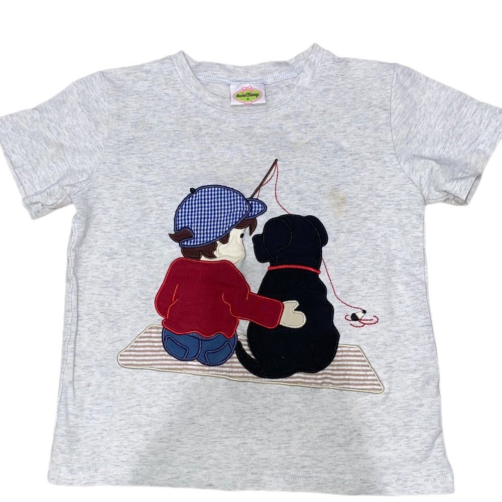 Smocked Blessings Little boy Fishing with his Dog Tee size 3